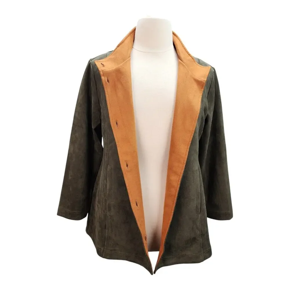 NWT Simply Noelle Jacket Blazer Women L/XL 12-14 Green Orange Faux Suede Militar - Picture 2 of 16